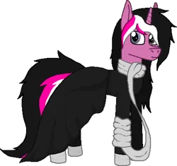 Size: 1299x1221 | Tagged: safe, artist:duskendraws, derpibooru import, oc, oc:dusk moonfall, unofficial characters only, pony, unicorn, clothes, crossdressing, derpibooru exclusive, image, long scarf, male, png, scarf, simple background, skirt, solo, transparent background