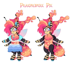 Size: 2533x2220 | Tagged: safe, artist:unoriginai, derpibooru import, oc, oc:praepropere pie, unofficial characters only, anthro, demon, demon pony, earth pony, hybrid, original species, anthro oc, bracelet, chest fluff, clothes, cute, ear fluff, ear piercing, earring, fangs, helluva boss, hybrid oc, image, jewelry, magical lesbian spawn, multiple arms, necklace, offspring, parent:pinkie pie, parent:queen bee-lzebub, piercing, png, simple background, stinger, transparent background