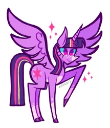 Size: 993x1152 | Tagged: safe, artist:nanuuiy, derpibooru import, twilight sparkle, twilight sparkle (alicorn), alicorn, pony, image, png, raised hoof, simple background, solo, spread wings, standing, white background, wings