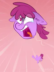 Size: 900x1200 | Tagged: source needed, safe, artist:silverfir, berry punch, berryshine, balloon pony, inflatable pony, pony, do princesses dream of magic sheep, balloon punch, female, floating, floppy ears, image, it was at this moment that she knew she fucked up, jpeg, mare, raised leg, scared, screaming, solo