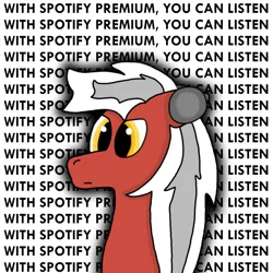 Size: 1080x1080 | Tagged: safe, derpibooru import, oc, oc:copper blade, unofficial characters only, pegasus, pony, angry, annoyed, bust, floppy ears, funny, headphones, image, newbie artist training grounds, png, portrait, simple background, solo, spotify, yellow eyes