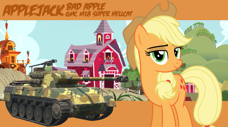 Size: 3485x1936 | Tagged: safe, artist:dashiesparkle, artist:edy_january, derpibooru import, edit, applejack, earth pony, pony, apple farm, applejack's hat, barn, cowboy hat, gun, hat, heavy machine gun, image, looking at you, m18 hellcat, m18 super hellcat, m2 browning, machine gun, orange background, png, simple background, sweet apple acres, tank (vehicle), touhou, vector used, vehicle, wallpaper, weapon