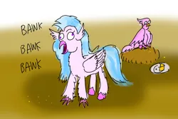 Size: 4200x2800 | Tagged: safe, artist:horsesplease, derpibooru import, silverstream, oc, oc:bobby, hippogriffon, hybrid, bawk bawk bawk, cake, clucking, derp, doodle, eating, food, image, interspecies offspring, nest, offspring, parent:gallus, parent:silverstream, parents:gallstream, png, silverstream the hen