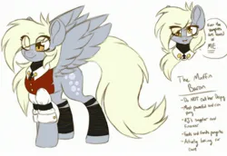 Size: 2902x2000 | Tagged: safe, artist:yourpennypal, derpibooru import, derpy hooves, pegasus, pony, alternate universe, clothes, dialogue, eye clipping through hair, female, freckles, image, jpeg, legwear, mare, shirt, simple background, smiling, spread wings, white background, wings