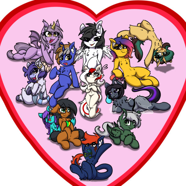 Size: 2000x2000 | Tagged: oc name needed, source needed, safe, artist:aryn, derpibooru import, oc, oc:awya lightfeather, oc:axtus, oc:fizark catto, heart, image, png