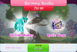 Size: 1267x860 | Tagged: safe, derpibooru import, official, spring melody, sprinkle medley, pegasus, pony, bundle, costs real money, drum kit, drums, english, female, gameloft, guitar, image, jpeg, mare, mobile game, musical instrument, my little pony: magic princess, numbers, sale, solo, solo focus, spread wings, stage, text, wings