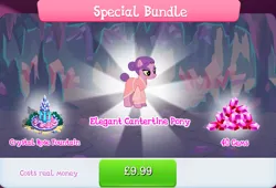 Size: 1263x857 | Tagged: safe, derpibooru import, idw, official, unnamed character, unnamed pony, earth pony, pony, bundle, bush, clothes, costs real money, english, female, fountain, gameloft, gem, idw showified, image, jpeg, mare, mobile game, my little pony: magic princess, numbers, sale, solo, solo focus, text