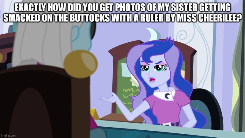 Size: 888x499 | Tagged: suggestive, derpibooru import, edit, edited screencap, screencap, photo finish, princess luna, equestria girls, photo finished, caption, image, image macro, jpeg, text, vice principal luna