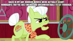 Size: 888x499 | Tagged: safe, derpibooru import, edit, edited screencap, screencap, granny smith, where the apple lies, back in my day, caption, image, image macro, jpeg, solo, text, truth