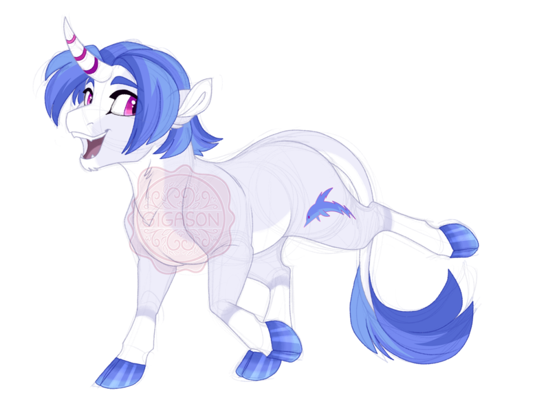 Size: 3500x2700 | Tagged: safe, artist:gigason, derpibooru import, oc, oc:electric boogaloo, unofficial characters only, pony, unicorn, image, magical lesbian spawn, male, obtrusive watermark, offspring, parent:sea swirl, parent:vinyl scratch, png, simple background, solo, stallion, transparent background, watermark