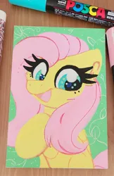 Size: 1696x2622 | Tagged: safe, artist:littleblackraencloud, derpibooru import, fluttershy, pegasus, pony, bust, image, jpeg, portrait, smiling, solo, traditional art