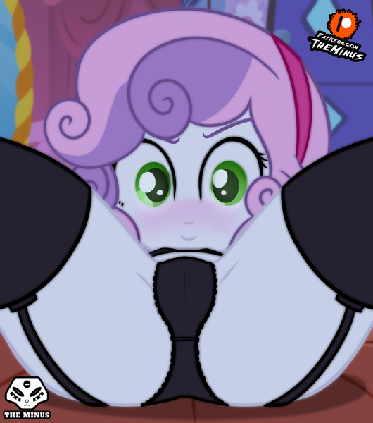 Size: 2893x3273 | Tagged: questionable, artist:theminus, banned from derpibooru, sweetie belle, equestria girls, black bra, black panties, black stockings, black underwear, bra, child, clothes, female, garters, high res, image, jpeg, lolicon, socks, stockings, thigh highs, underage, underwear, young