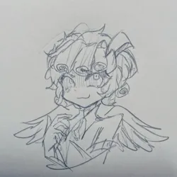 Size: 1952x1952 | Tagged: safe, artist:hanjingyiholts, derpibooru import, cozy glow, human, humanized, image, jpeg, sketch, smiling, solo, traditional art, winged humanization, wings