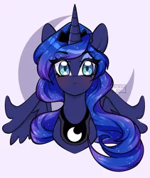 Size: 1122x1330 | Tagged: safe, artist:octacats, derpibooru import, princess luna, alicorn, pony, bust, female, image, jewelry, mare, peytral, png, portrait, redraw, simple background, solo, tiara