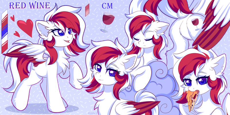 Size: 4000x2000 | Tagged: safe, artist:leah minik, derpibooru import, oc, oc:red wine, unofficial characters only, pegasus, pony, butt, chest fluff, colored wings, digital art, ear fluff, floppy ears, food, image, pegasus oc, png, raised tail, reference sheet, tail, two toned hair, two toned mane, two toned tail, wings