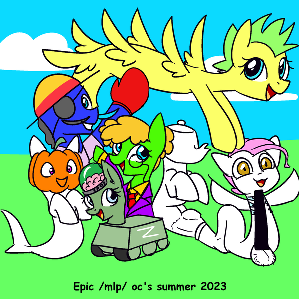 Size: 2000x2000 | Tagged: questionable, derpibooru import, oc, oc:longpon, oc:luffy the boxer, oc:nugget, oc:pumpkin, oc:tankmare, oc:teapot and sock, unofficial characters only, original species, pegasus, pony, /mlp/, 4chan, boxing gloves, brain, eyepatch, image, kettle, looking at you, monocle, organs, png, pumpkin, smiling, text