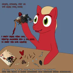 Size: 3000x3000 | Tagged: safe, artist:khazard, derpibooru import, sprout cloverleaf, earth pony, pony, g5, my little pony: make your mark, my little pony: tell your tale, atg 2023, bionicle, high res, image, implied phyllis cloverleaf, instructions, lego, male, matoran language, newbie artist training grounds, onua, png, pohatu, simple background, solo, table, tahu