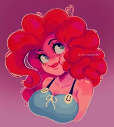 Size: 1080x1198 | Tagged: safe, alternate version, artist:lazy-ale, derpibooru import, pinkie pie, human, equestria girls, breasts, bust, busty pinkie pie, cleavage, female, gradient background, image, jpeg, looking offscreen, solo