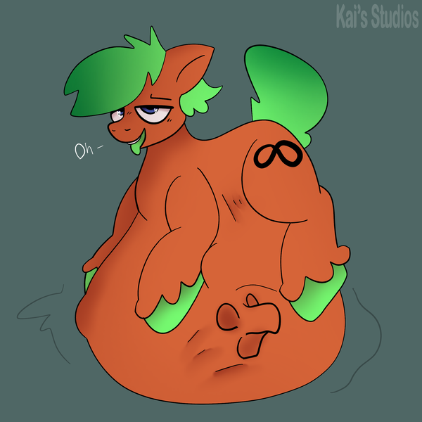 Size: 2000x2000 | Tagged: suggestive, artist:kaifurry, derpibooru import, oc, oc:kp, earth pony, pony, 2023, belly, big belly, endosoma, high res, huge belly, image, impossibly large belly, non-fatal vore, panting, png, solo, tongue out, unshorn fetlocks, unwilling prey, unwilling vore, vore, wingding eyes