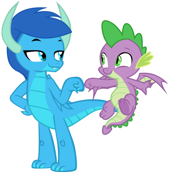 Size: 3279x3332 | Tagged: safe, artist:ponygamer2020, derpibooru import, spike, oc, oc:frosty, oc:frosty the dragon, dragon, absurd resolution, brothers, claws, dragon oc, duo, duo male, hair, horn, ice dragon, image, male, non-pony oc, png, recolor, siblings, simple background, smiling, tail, teenaged dragon, teenager, transparent background, vector, winged spike, wings