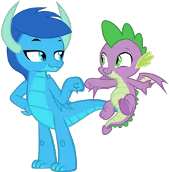 Size: 3279x3332 | Tagged: safe, artist:ponygamer2020, derpibooru import, spike, oc, oc:frosty, oc:frosty the dragon, dragon, absurd resolution, brothers, claws, dragon oc, duo, duo male, hair, horn, ice dragon, image, male, non-pony oc, png, recolor, siblings, simple background, smiling, tail, teenaged dragon, teenager, transparent background, vector, winged spike, wings