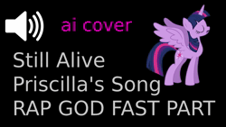 Size: 854x480 | Tagged: safe, derpibooru import, machine learning generated, twilight sparkle, twilight sparkle (alicorn), alicorn, pony, ai content, animated, black background, eminem, image, music, portal (valve), reference, simple background, singing, solo, song, text, video, voice, webm, witcher
