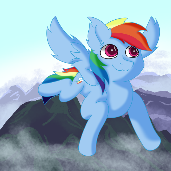 Size: 2048x2048 | Tagged: safe, artist:zugatti69, derpibooru import, rainbow dash, pegasus, pony, complex background, cutie mark, flying, image, png, shading, smiling, spread wings, wings