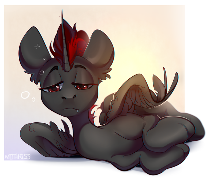 Size: 1584x1385 | Tagged: safe, artist:mithriss, derpibooru import, oc, unofficial characters only, alicorn, pony, ear fluff, image, lies, looking at you, male, png, sad, simple background, solo, stallion, sunlight