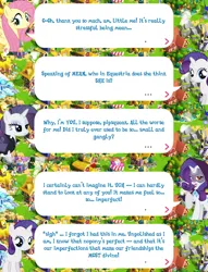 Size: 2048x2676 | Tagged: safe, derpibooru import, idw, fluttershy, mean rarity, rarity, pegasus, pony, unicorn, the mean 6, brooch, cloak, clone, clothes, dialogue, dialogue box, doctor doomity, english, event, female, filly, foal, gameloft, horn, idw showified, image, jewelry, mare, mask, mobile game, my little pony: magic princess, png, speech bubble, spread wings, text, wings