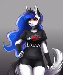 Size: 1600x1900 | Tagged: safe, artist:serodart, derpibooru import, princess luna, anthro, demon, hellhound, clothes, cosplay, costume, hellborn, helluva boss, image, loona (helluva boss), louna, png, princess loona, pun, solo