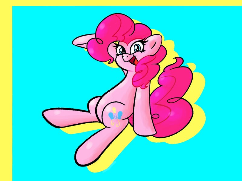 Size: 1600x1200 | Tagged: safe, artist:pertdegert, derpibooru import, pinkie pie, earth pony, pony, image, jpeg, looking at you, open mouth, simple background, sitting, smiling, solo