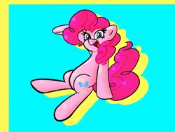 Size: 1600x1200 | Tagged: safe, artist:pertdegert, derpibooru import, pinkie pie, earth pony, pony, image, jpeg, looking at you, open mouth, simple background, sitting, smiling, solo