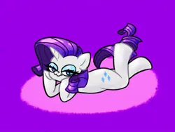 Size: 1600x1200 | Tagged: safe, artist:pertdegert, derpibooru import, rarity, pony, unicorn, :3, image, jpeg, lying down, simple background, smiling, solo