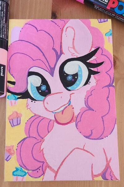 Size: 1766x2650 | Tagged: safe, artist:littleblackraencloud, derpibooru import, pinkie pie, earth pony, pony, bust, image, jpeg, portrait, smiling, solo, tongue out, traditional art