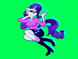 Size: 1600x1200 | Tagged: safe, artist:pertdegert, derpibooru import, rarity, anthro, unicorn, clothes, ear piercing, image, jpeg, looking at you, open mouth, piercing, simple background, skirt, smiling, solo
