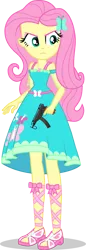 Size: 616x1797 | Tagged: safe, artist:dustinwatsongkx, artist:edy_january, derpibooru import, edit, vector edit, fluttershy, human, scorpion, equestria girls, angry, base used, butterfly hairpin, fluttershy boho dress, geode of fauna, gun, image, magical geodes, png, simple background, solo, submachinegun, transparent background, trigger discipline, vector, vector used, vz.61 skorpion, weapon