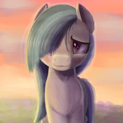 Size: 1000x1000 | Tagged: safe, artist:candy meow, derpibooru import, marble pie, earth pony, pony, blushing, cheek fluff, chest fluff, ear fluff, flower, flower field, image, png, scenery, shy, solo, sunset