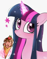 Size: 1620x2048 | Tagged: safe, artist:petaltwinkle, derpibooru import, twilight sparkle, pony, unicorn, alternate hairstyle, cute, female, food, heart, heart eyes, ice cream, image, jpeg, looking at you, magic, mare, solo, telekinesis, twiabetes, unicorn twilight, wingding eyes