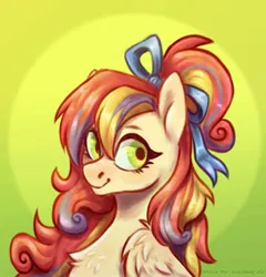 Size: 1150x1200 | Tagged: safe, artist:mr.catfish, derpibooru import, oc, unofficial characters only, pegasus, pony, bow, bust, female, hair, image, jpeg, portrait, solo