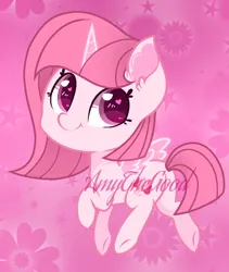 Size: 878x1042 | Tagged: safe, artist:flapsy-puff, artist:tanahgrogot, derpibooru import, oc, oc:annisa trihapsari, earth pony, pony, annibutt, butt, chibi, cute, earth pony oc, female, heart, heart eyes, image, looking at you, looking back, looking back at you, mare, ocbetes, pink background, plot, png, simple background, smiling, smiling at you, solo, watermark, wingding eyes