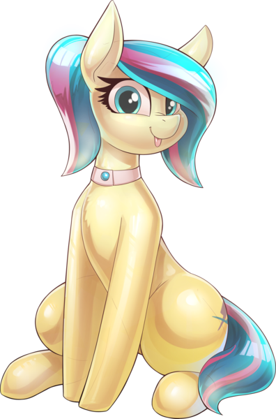 Size: 3186x4824 | Tagged: safe, alternate version, artist:underpable, derpibooru import, bonna fide, glamour gleam, crystal pony, pony, :p, abstract background, collar, colored, commission, female, image, lighting, looking at you, mare, optics, png, shading, sitting, smiling, smiling at you, solo, tongue out, translucent, transparent
