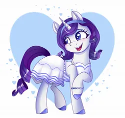 Size: 2000x1879 | Tagged: safe, artist:galaxy swirl, derpibooru import, rarity, pony, unicorn, beads, clothes, colored hooves, dress, female, image, jpeg, mare, open mouth, open smile, smiling, solo