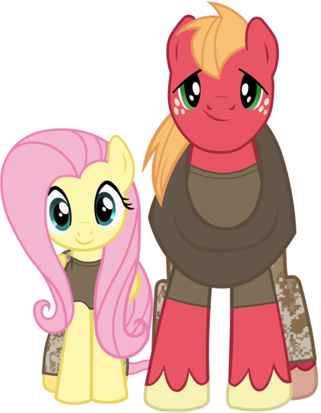 Size: 3328x4287 | Tagged: safe, anonymous artist, artist:edy_january, derpibooru import, edit, vector edit, big macintosh, fluttershy, earth pony, pegasus, pony, beloved, boyfriend and girlfriend, clothes, duo, female, fluttermac, free to use, image, looking at you, male, marine, marines, military, military pants, military uniform, png, shipping, shirt, simple background, soldier, soldier pony, soldiers, straight, tanktop, transparent background, uniform, vector, vector used