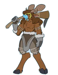 Size: 1400x1800 | Tagged: safe, artist:tartsarts, derpibooru import, oc, oc:tartaurus, unofficial characters only, anthro, moose, antlers, axe, barbarian, cloven hooves, image, male, png, simple background, solo, transparent background, weapon