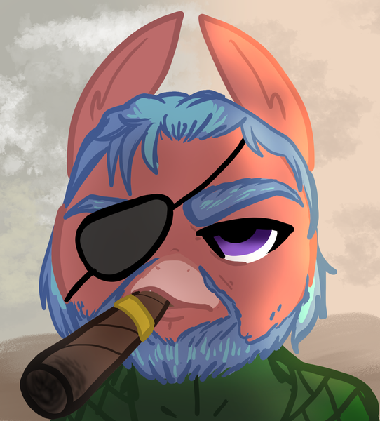 Size: 1380x1529 | Tagged: safe, artist:nootaz, derpibooru import, part of a set, oc, oc:blitz razorwind, big boss, cigar, image, metal gear, png, smoking