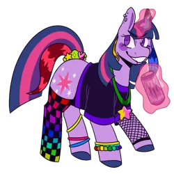 Size: 1080x1080 | Tagged: safe, artist:spaceoreosxoxo, derpibooru import, twilight sparkle, pony, unicorn, bracelet, coontails, drink, energy drink, image, jewelry, magic, monster energy, png, simple background, solo, transparent background, unicorn twilight