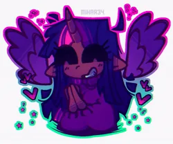 Size: 1080x898 | Tagged: safe, artist:mihar34, derpibooru import, twilight sparkle, twilight sparkle (alicorn), alicorn, anthro, bust, clothes, eyes closed, heart, image, jpeg, simple background, smiling, solo, sweater, white background, wings