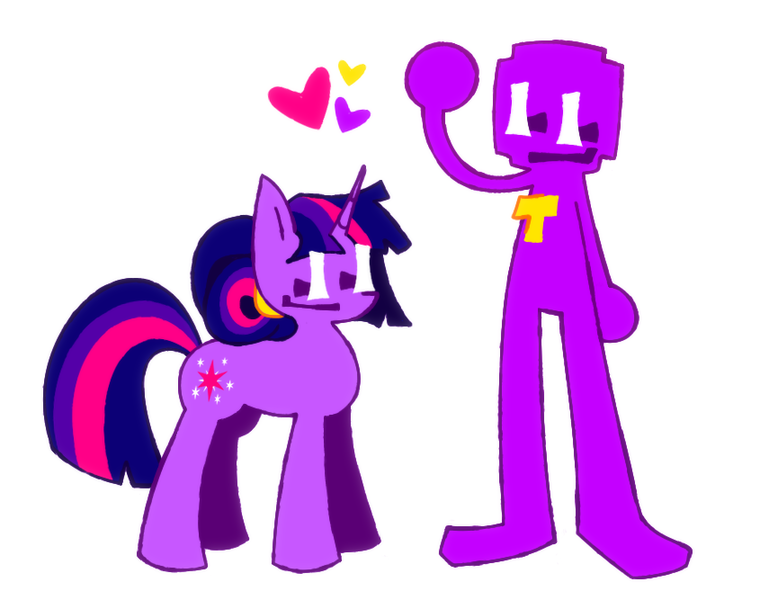 Size: 845x667 | Tagged: safe, artist:mihar34, derpibooru import, twilight sparkle, pony, unicorn, crossover, five nights at freddy's, heart, image, png, purple guy, simple background, smiling, solo, unicorn twilight, white background