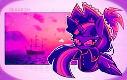 Size: 1154x736 | Tagged: safe, artist:mihar34, derpibooru import, twilight sparkle, twilight sparkle (alicorn), alicorn, pony, bust, clothes, hat, image, jpeg, palette, pirate, solo