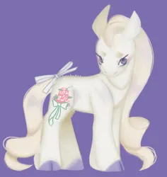 Size: 910x966 | Tagged: safe, artist:spaceoreosxoxo, derpibooru import, bridal beauty, earth pony, pony, g1, bow, colored hooves, image, png, purple background, simple background, tail, tail bow
